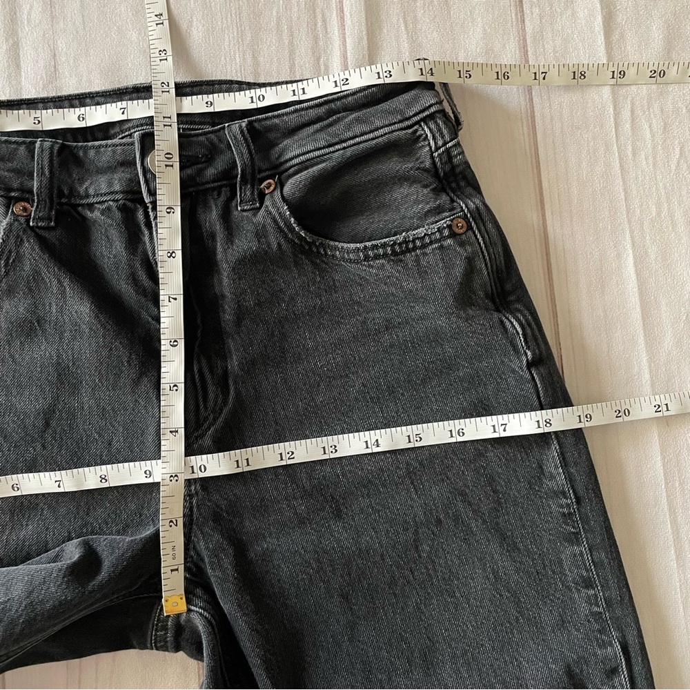 American Eagle Mom Jeans Women’s 6 Long 30” Inseam Black Ripped Straight Leg - Picture 13 of 15